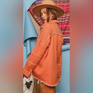 Studded Peach Rust Orange Denim Jacket